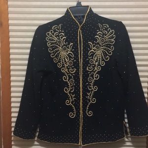 VINTAGE EUROPEAN WOMENS GOLD BEADED JACKET EURO 38